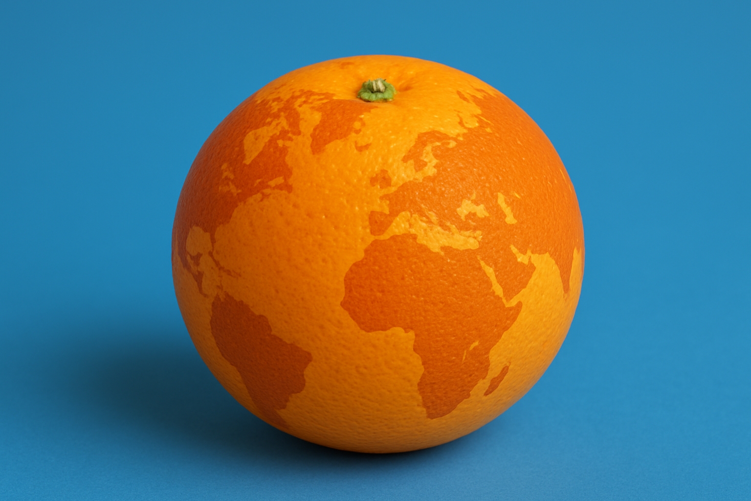 IFQS oranje sinaasappel als aardbol op blauwe achtergrond